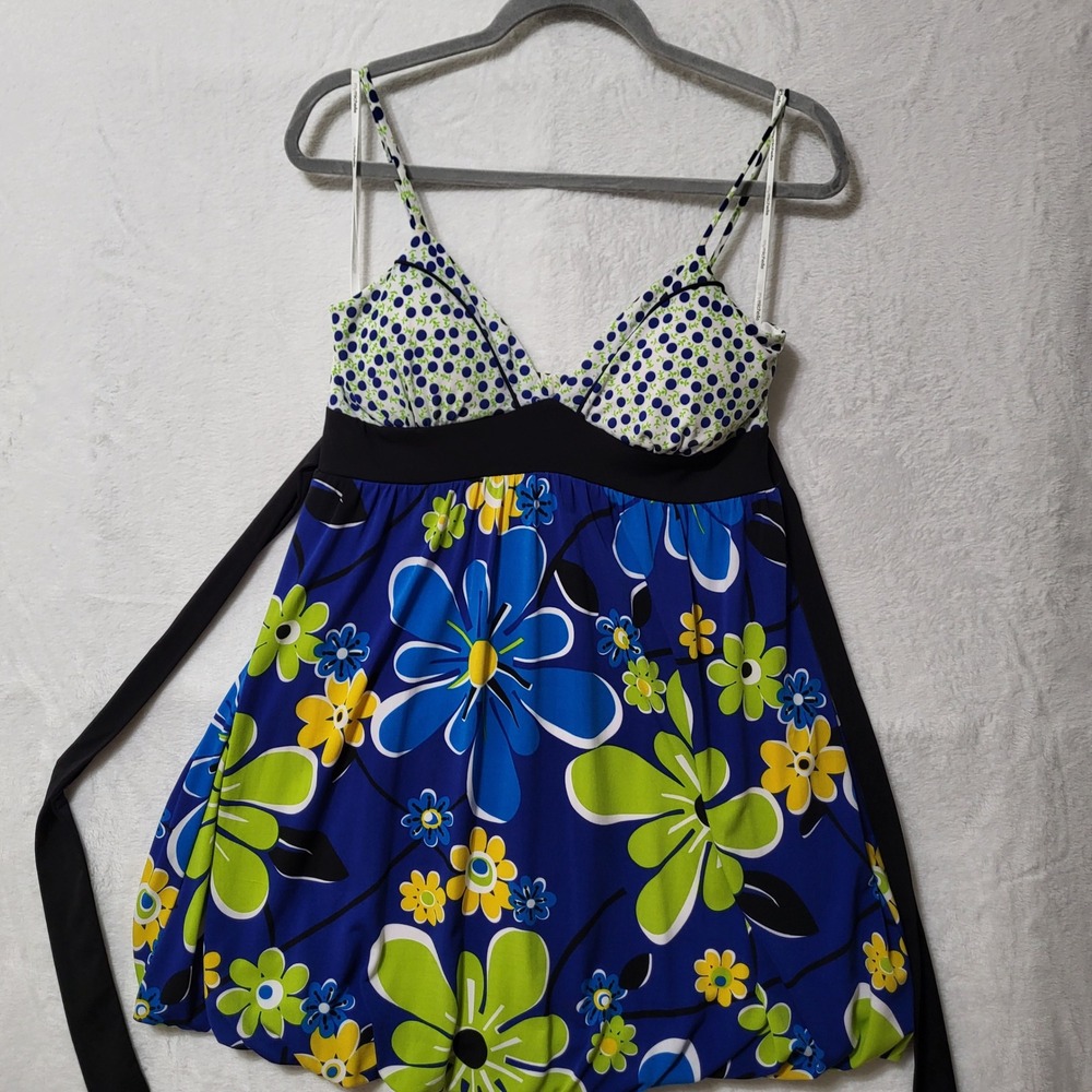 My Michelle Y2K Babydoll Floral Cami‎ Top Tie Straps Multicolor Polka Dot L